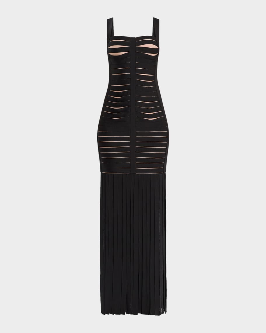 Herve Leger Alessandra Slash-Cutout Bandage Fringe Gown | Neiman Marcus