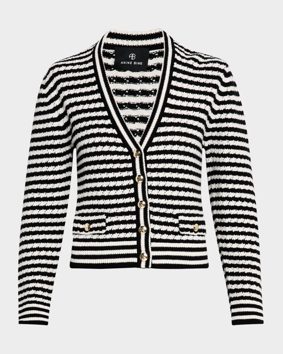 ANINE BING Gwen Striped Wool-Cashmere Cardigan | Neiman Marcus ANINE BING Gwen Striped Wool-Cashmere Cardigan | Neiman Marcus