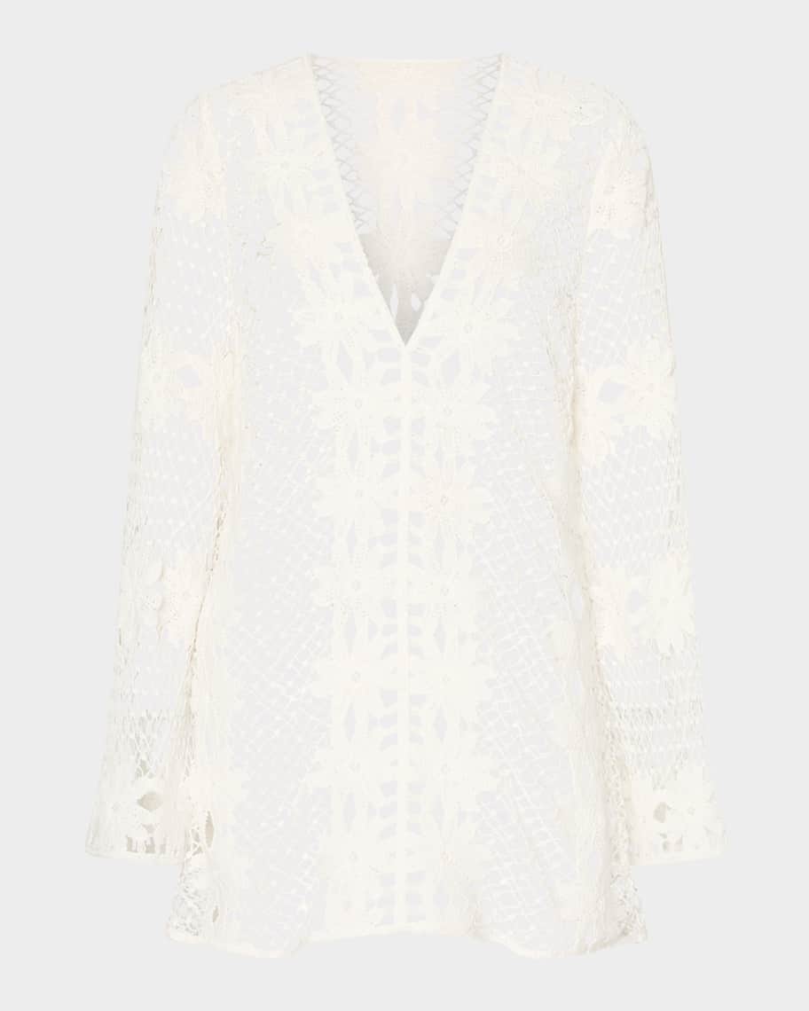 Summer Bliss Crochet Overlay Cowl Neck Mini Dress Champagne main image 1