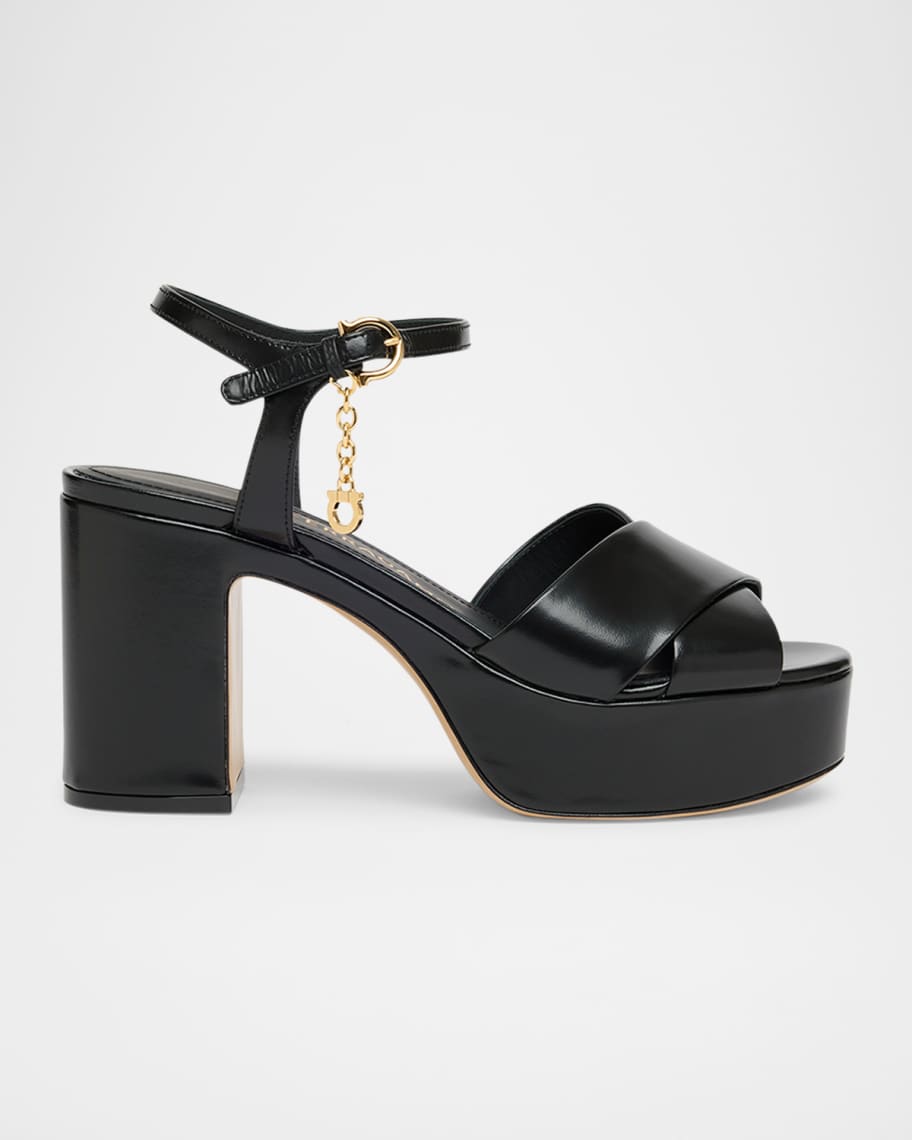 Ferragamo Savia Crisscross Gancini Charm Platform Sandals | Neiman
