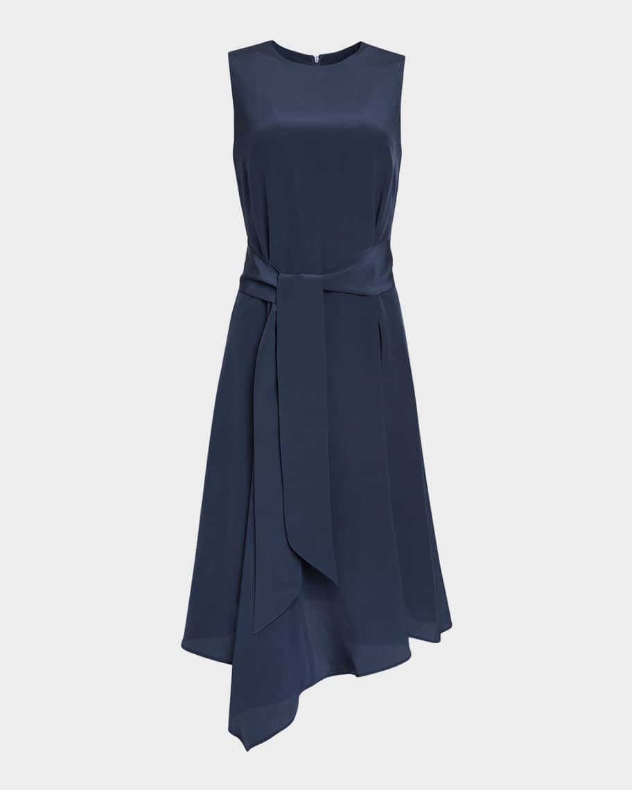 Santorelli Cecilia Asymmetric Crepe De Chine Midi Dress | Neiman Marcus