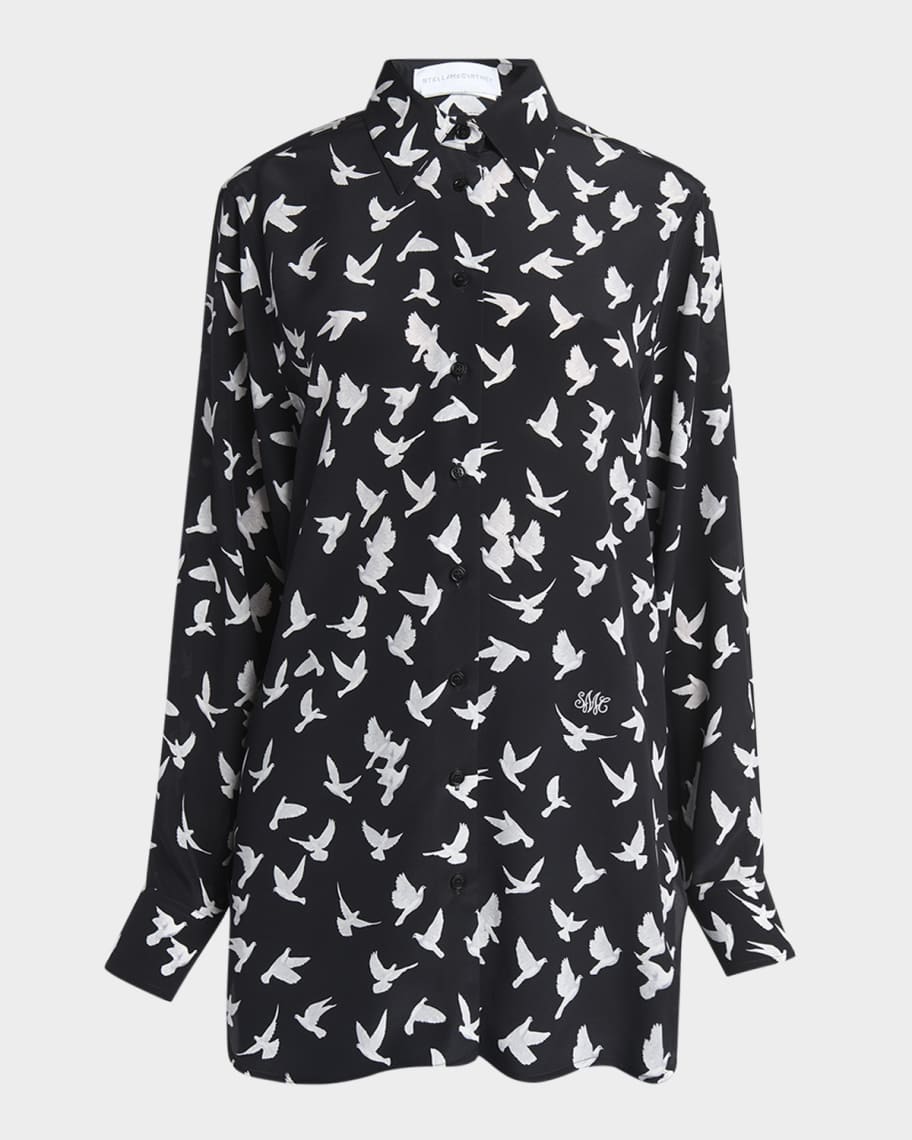Stella McCartney Flying Bird Silk Oversized Button-Down