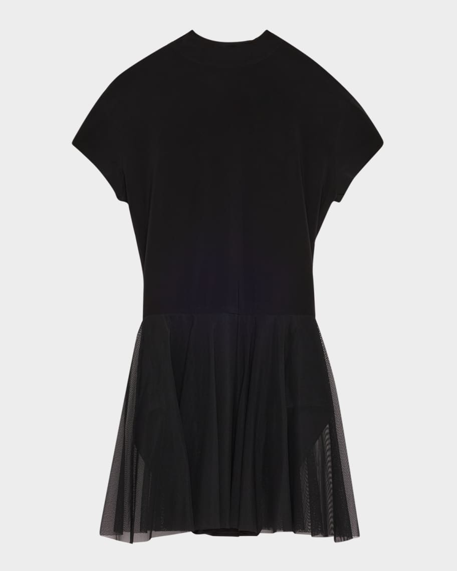 Norma Kamali Mock-Neck Flared Pickleball Swim Dress | Neiman Marcus