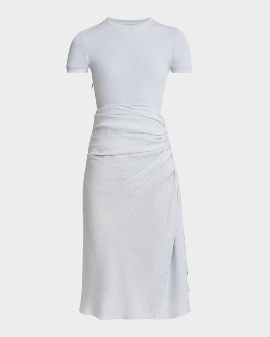 Givenchy Ruched Monogram Draped Silk Midi Dress | Neiman Marcus