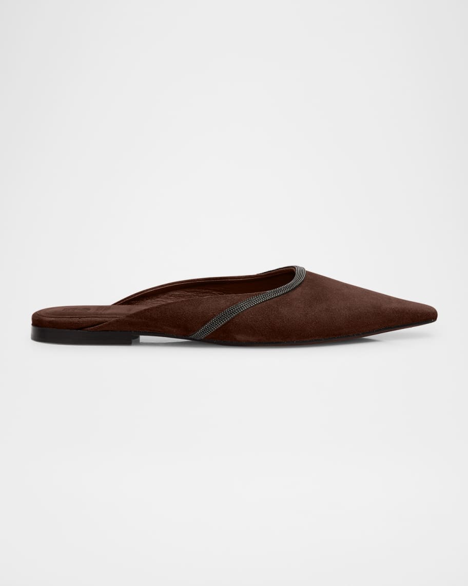 サンダル・ミュール Brunello Cucinelli Suede Mule With Monili Detail Brunello Cucinelli Suede Monili Ballerina Mules | Neiman Marcus