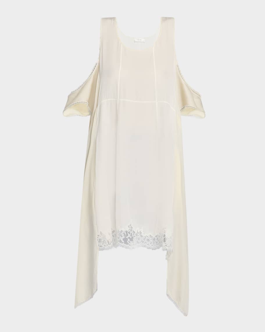 THE ROW Ingram Lace Cold-Shoulder Shift Mini Dress | Neiman Marcus