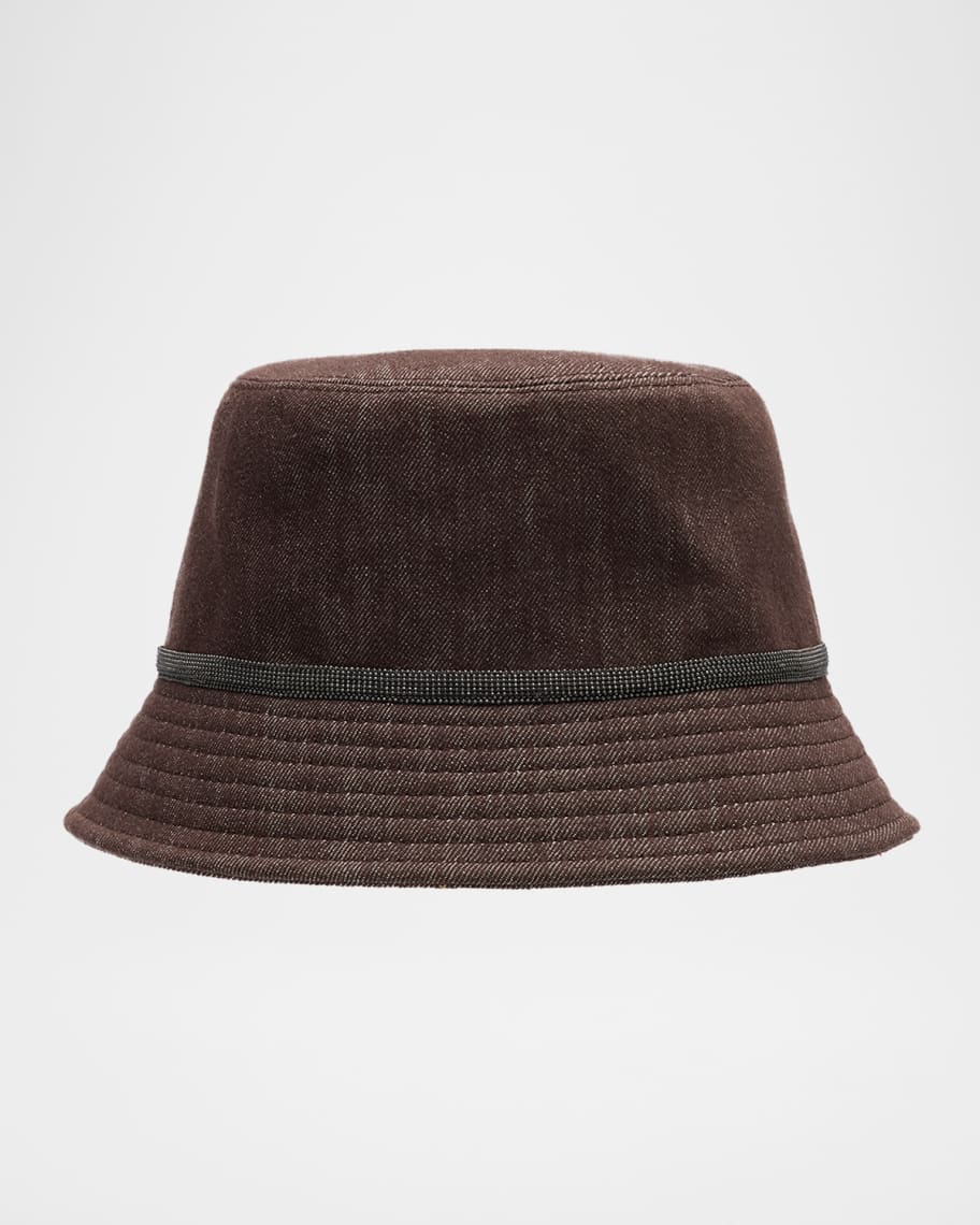 ハット BRUNELLO CUCINELLI POPLIN BUCKET HAT BRUNELLO CUCINELLI Embellished linen and wool-blend bucket
