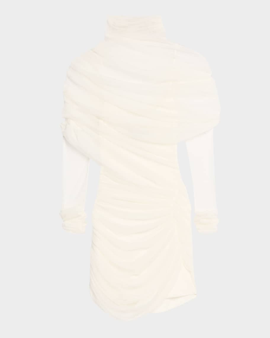 Christo Sheer Wrap Long-Sleeve Mini Dress
