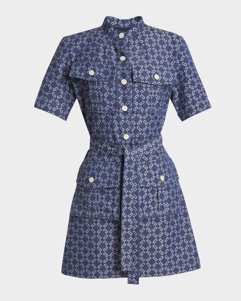 Givenchy Monogram Denim Belted Mini Shirtdress | Neiman Marcus