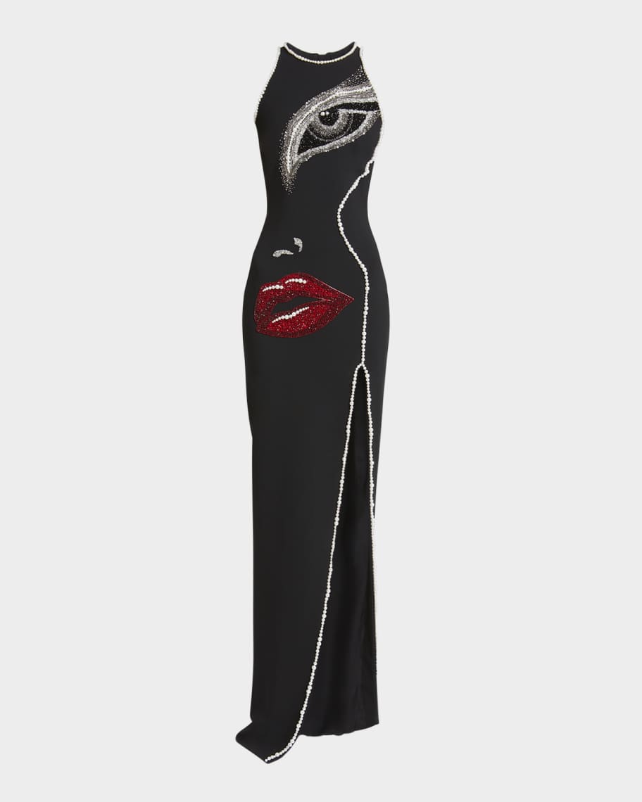 Embellished Gown with Slit - OUTLET