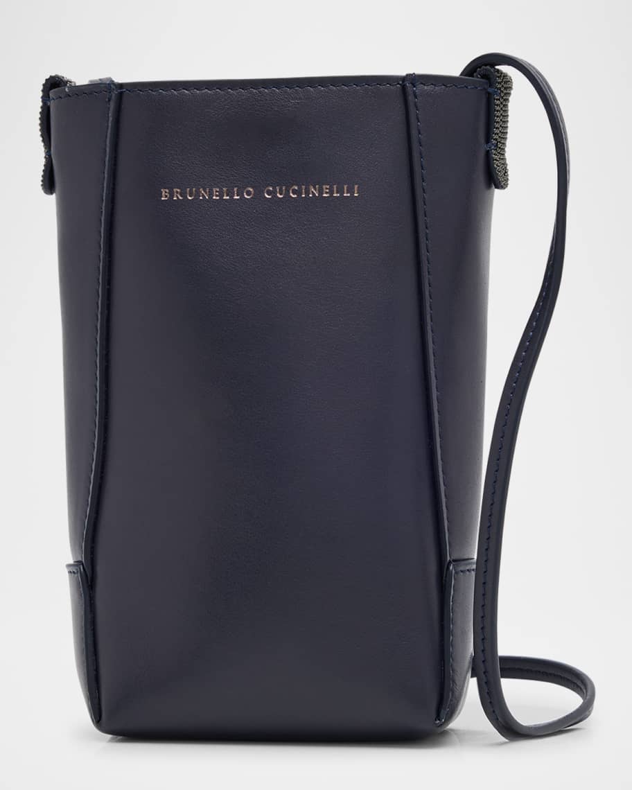【送料&関税込】Brunello Cucinelli Black Leather Crossbody B Brunello Cucinelli - Black Leather Monili Trim Box Shoulder Bag