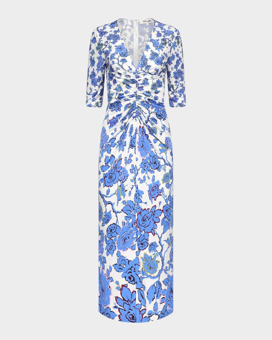 *Diane von Furstenberg* クロスフロントマキシワンピース Diane von Furstenberg Alba Ruched Floral-Print Maxi Dress