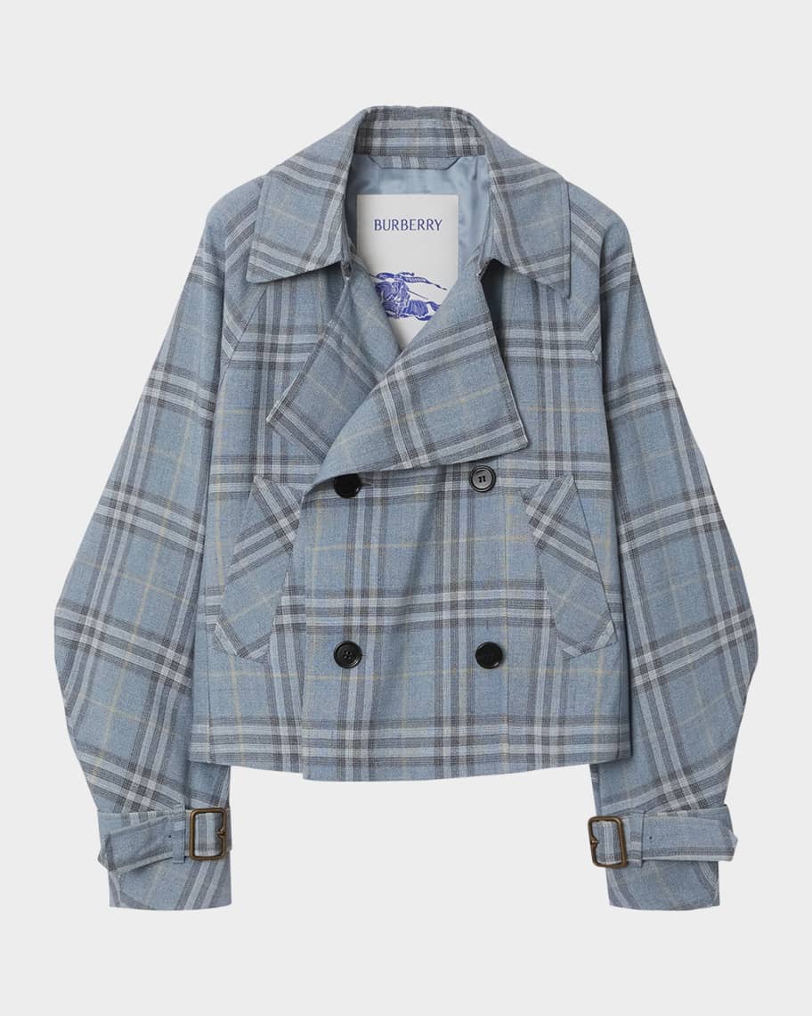 Check Double-Breasted Short Trench Coat