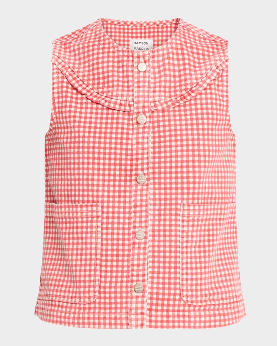 Damson Madder Mari Gingham Button-Front Top | Neiman Marcus