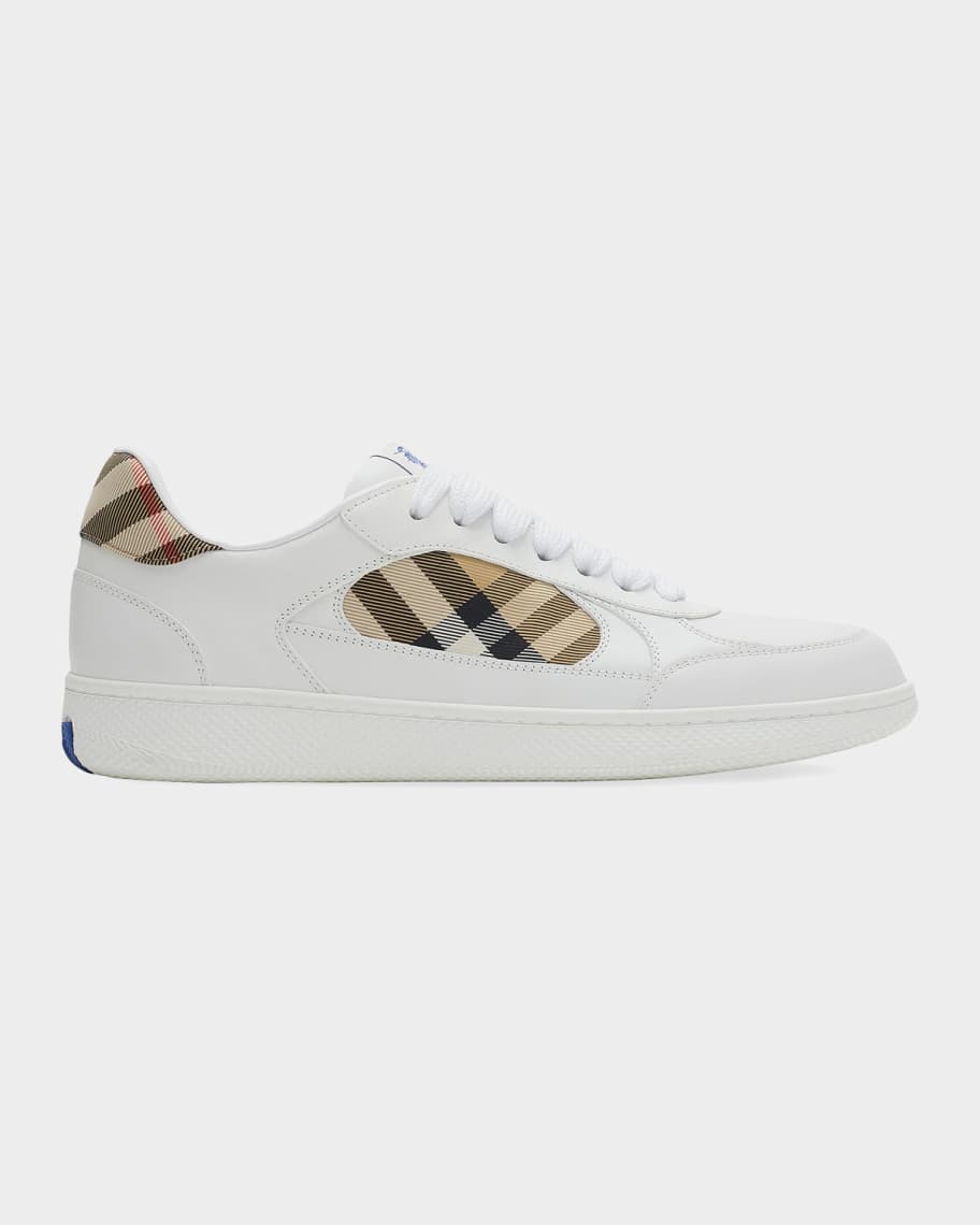 Burberry Men's Terrace Mix Leather and Check Low-Top Sneakers