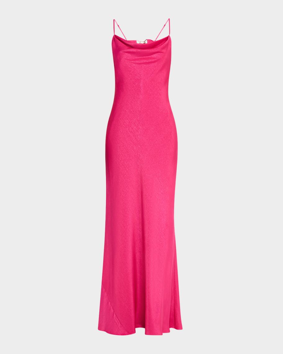 liv foster lola foil cowl-neck backless maxi dress Liv Foster Lola Foil Print Cowl Neck Gown