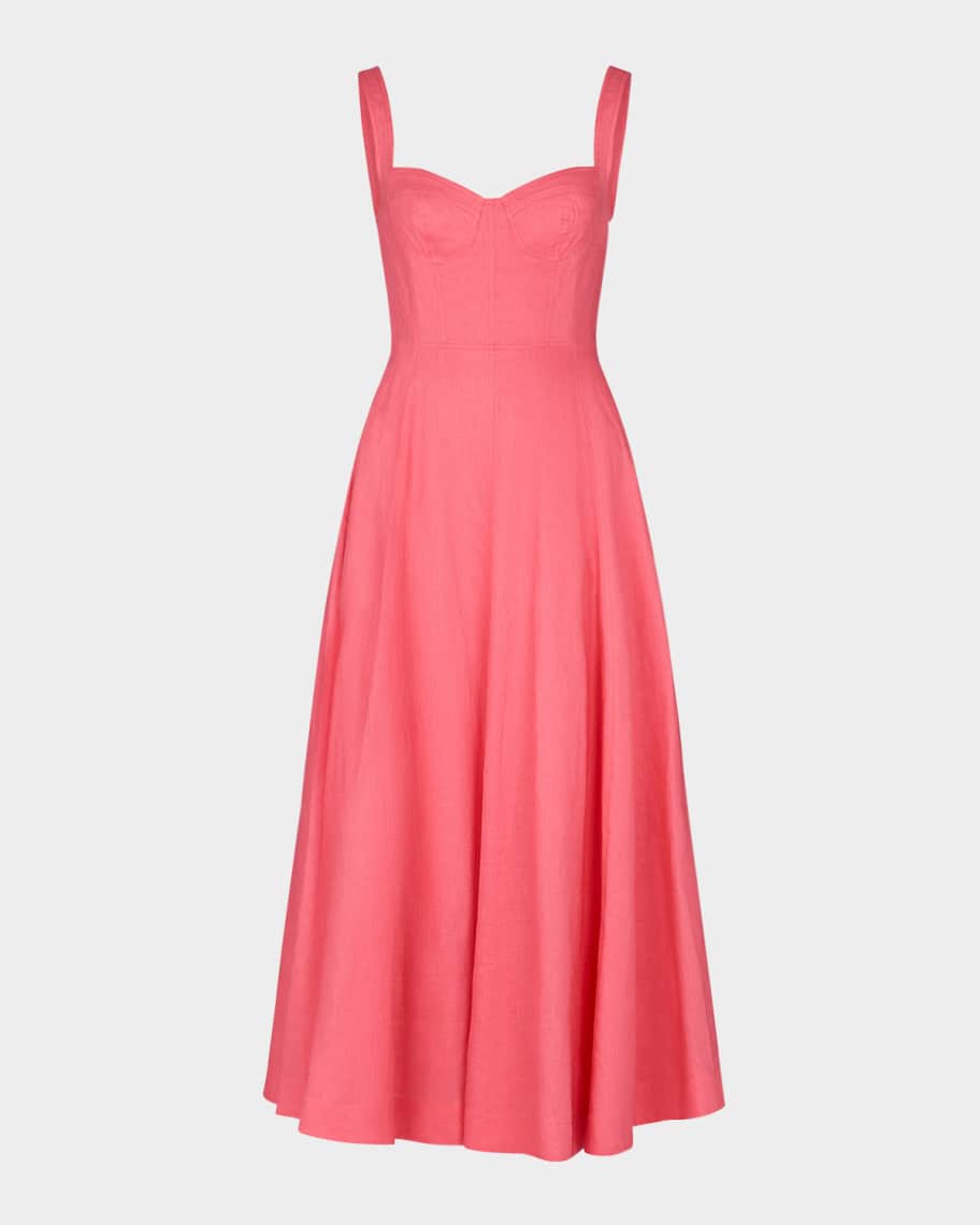 NICHOLAS Anya Sleeveless Sweetheart Linen Maxi Dress | Neiman Marcus