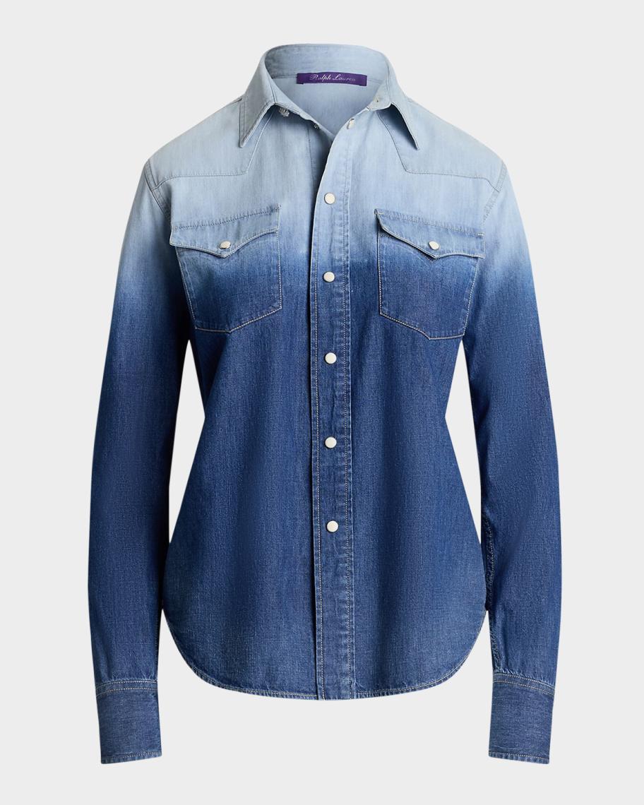 Ralph Lauren Collection Payson Ombre Cotton Chambray Western Shirt 