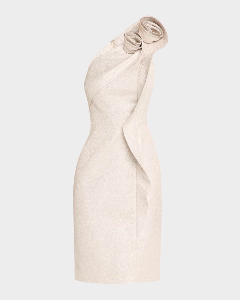 Rickie Freeman for Teri Jon One-Shoulder Metallic Jacquard Dress