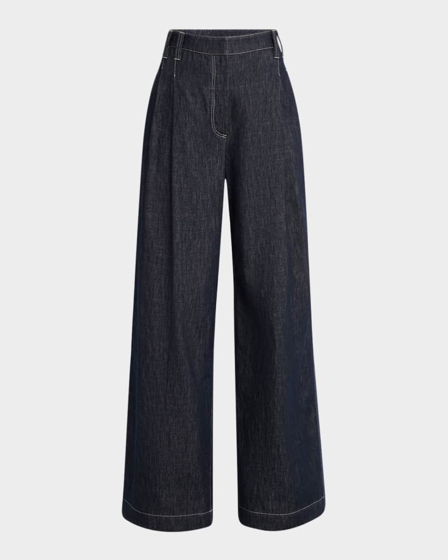 Brunello Cucinelli Double-Pleated Wide-Leg Jeans | Neiman Marcus