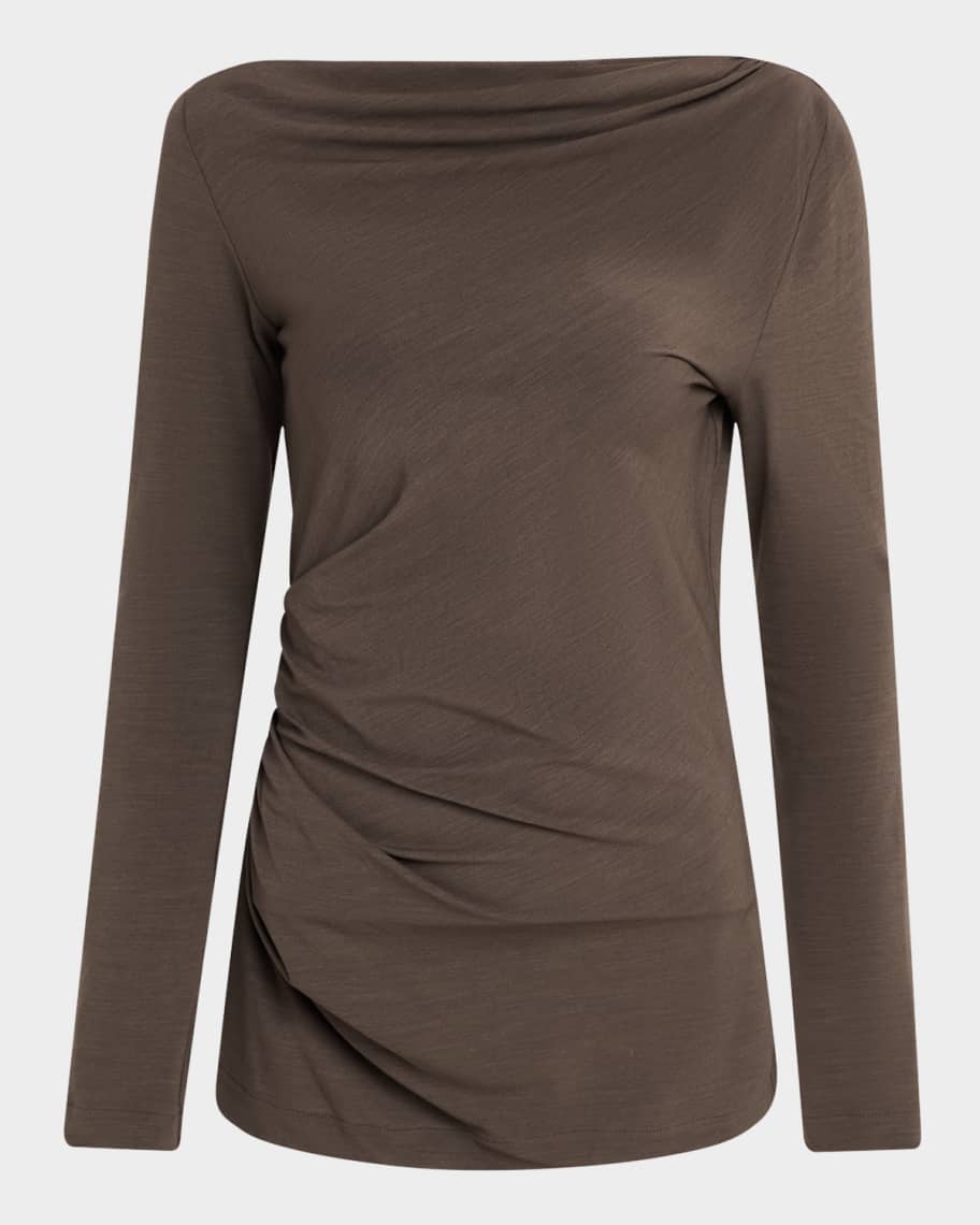 VIP【送料関税込】BRUNELLO CUCINELLI long sleeves Brunello Cucinelli Long-Sleeve Asymmetric Draped Jersey Top