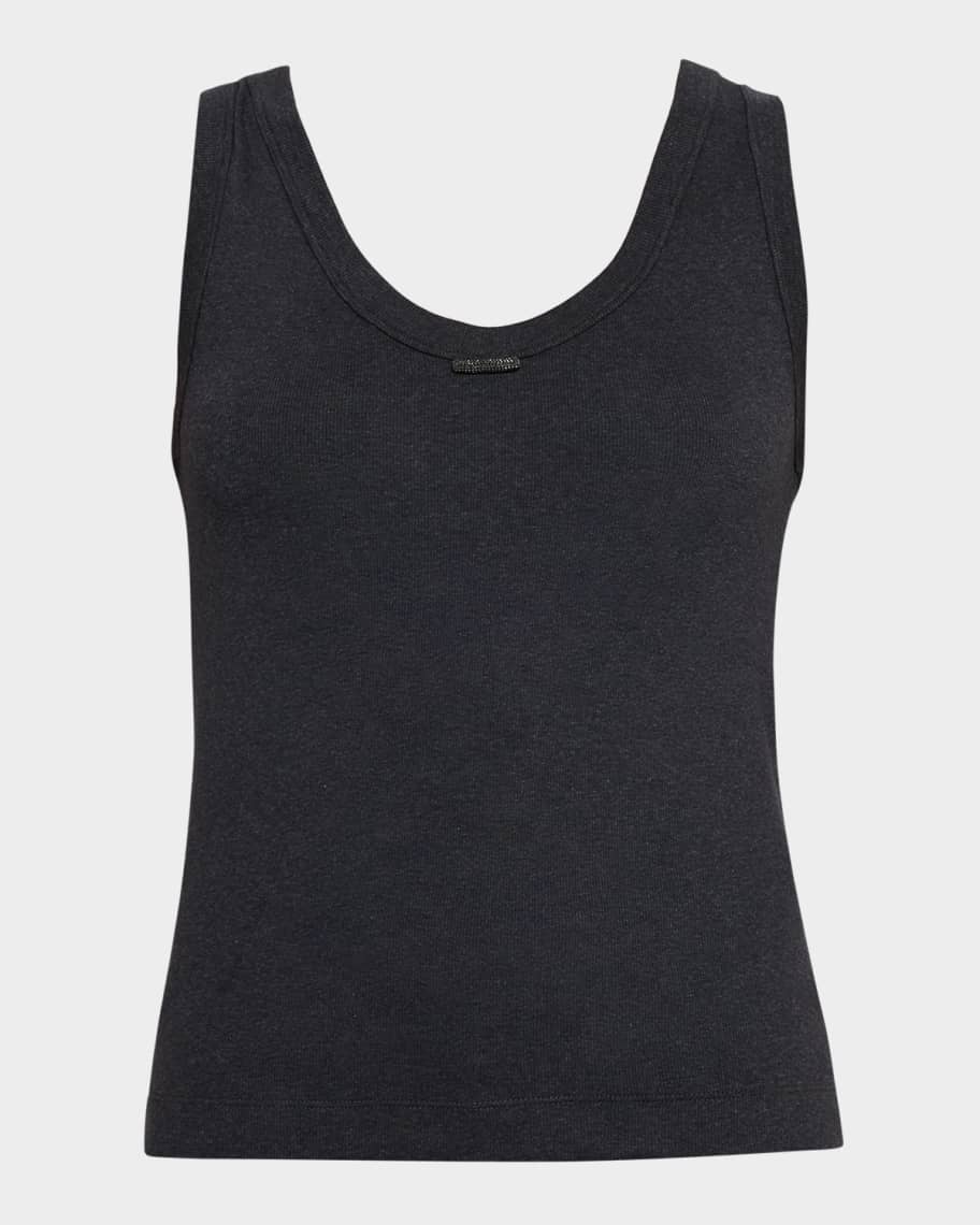 Tシャツ・カットソー BRUNELLO CUCINELLI RIBBED JERSEY TANK TOP WITH SHINY TAB Brunello Cucinelli Monili-Trim Cotton Rib Jersey Tank Top