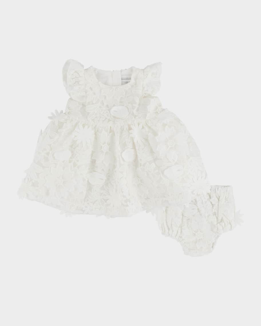Girl's Floral Embellished Lace Dress, Size 3M-24M