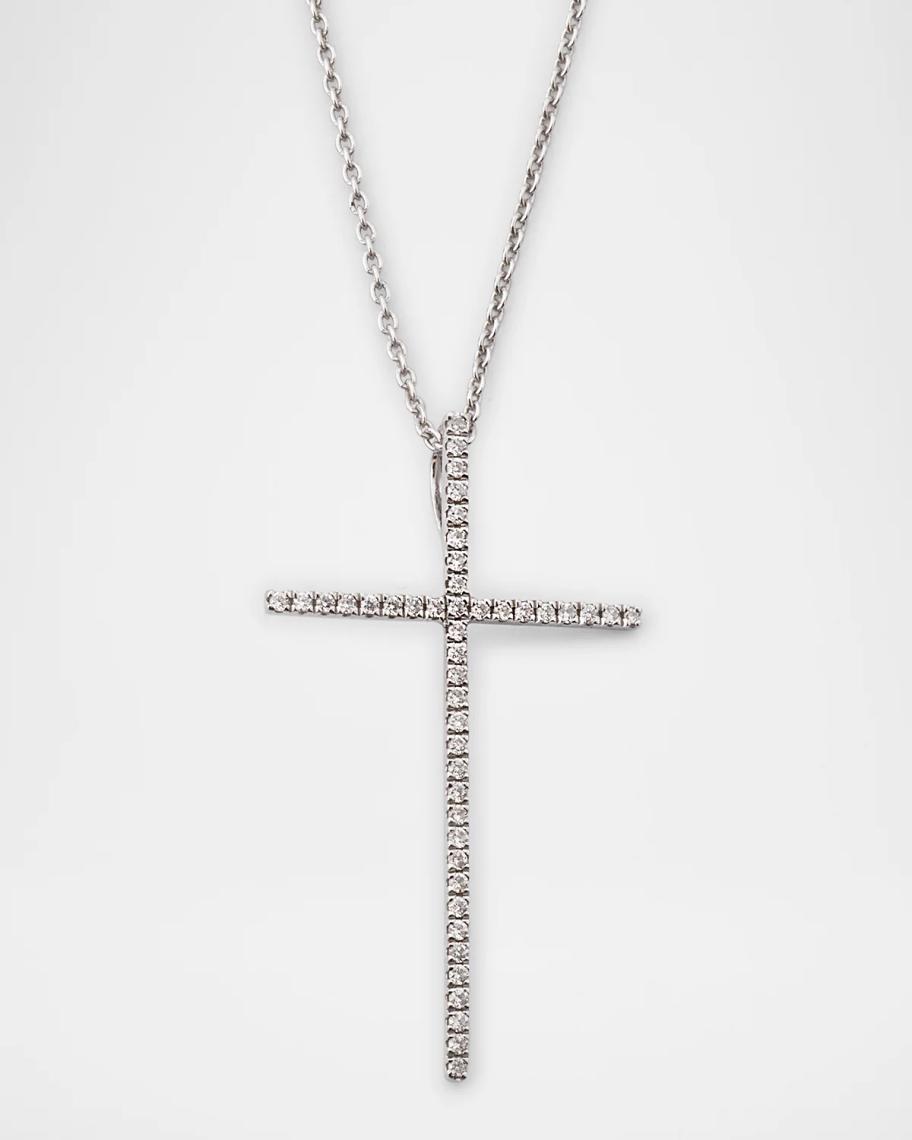 Lisa Nik 18K White Gold Diamond Cross Pendant Necklace, 0.12tcw