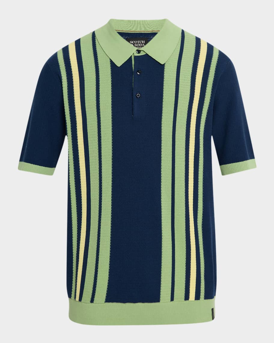 Scotch and Soda Mens Open Structured Knitted V-Neck Polo