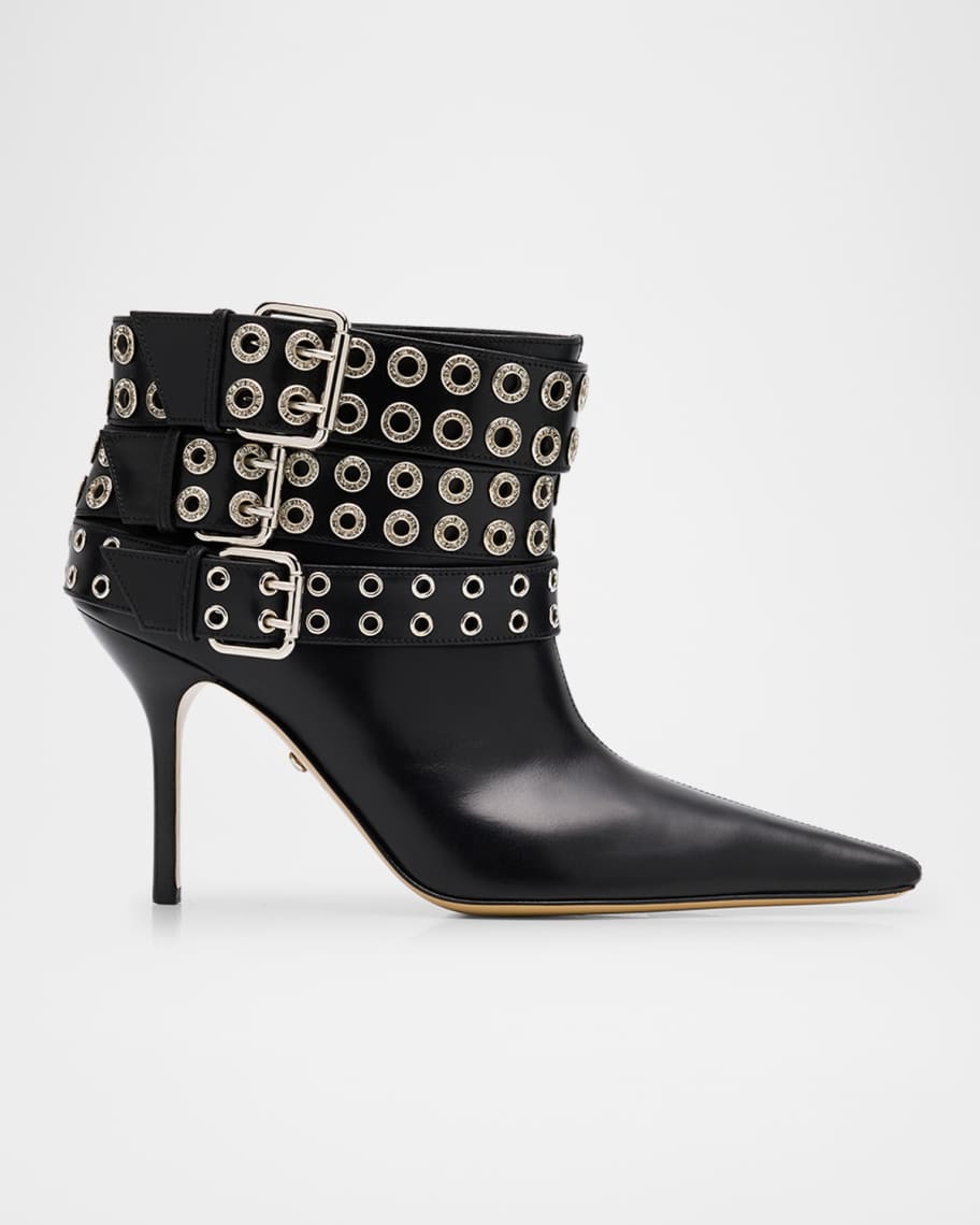 MACH & MACH Buckle Belt Leather Ankle Boots | Neiman Marcus