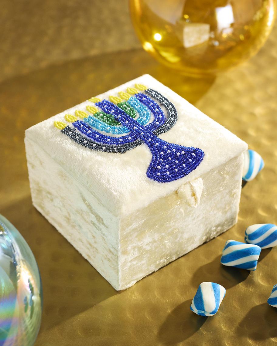 Sudha Pennathur Beaded Menorah Velvet Hanukkah Box | Neiman Marcus