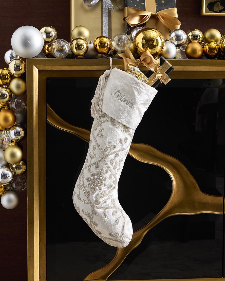 Velvet Christmas Stocking with Beading, Personalized