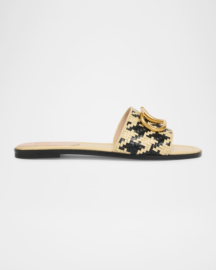 VLogo Signature Houndstooth Woven Slide Sandals