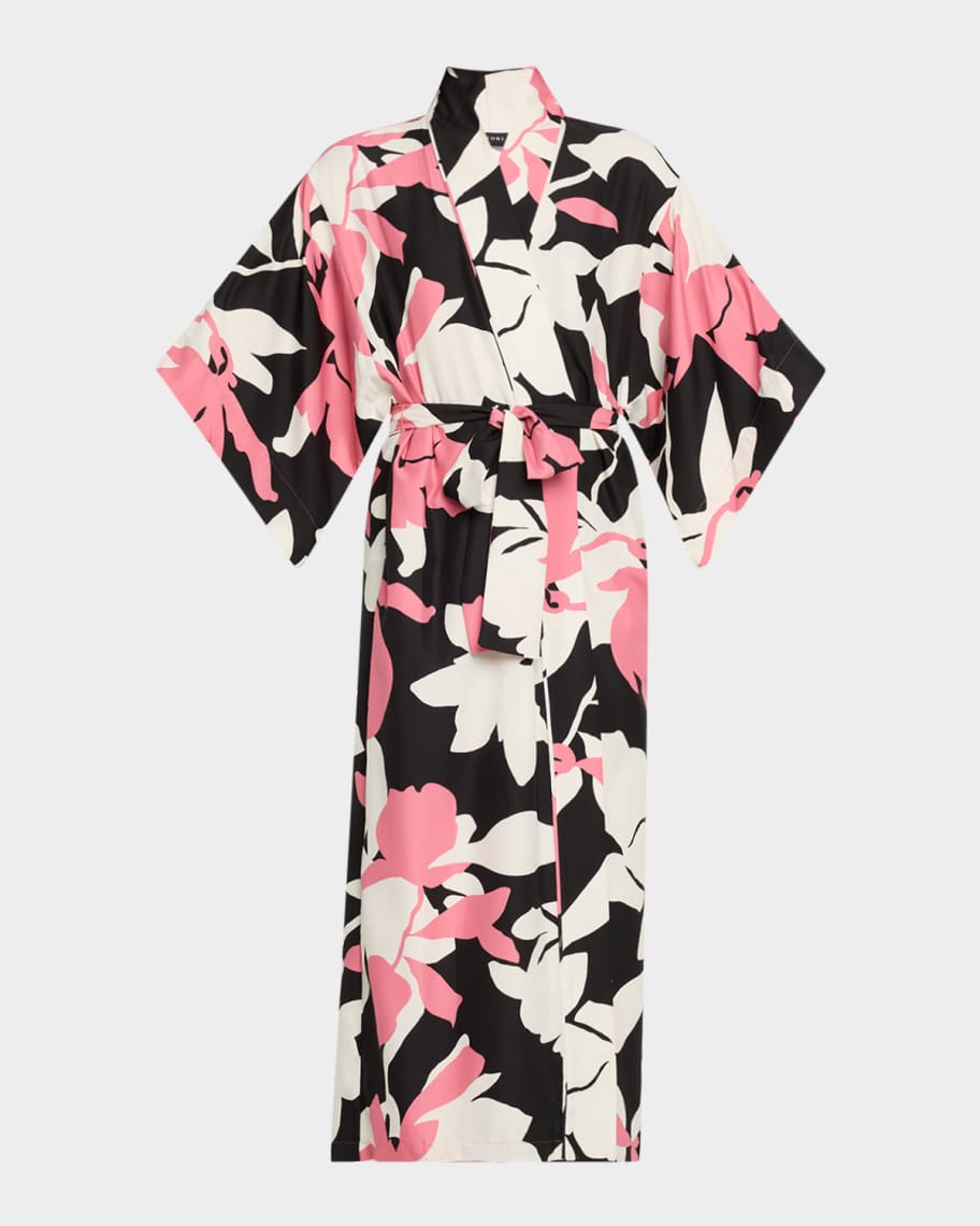 Natori Caftano Donna Niwashi Zip, Scollo A V, Spacchetti Laterali, Fantasia Raso Brillante, Chiusura Lampo - 5