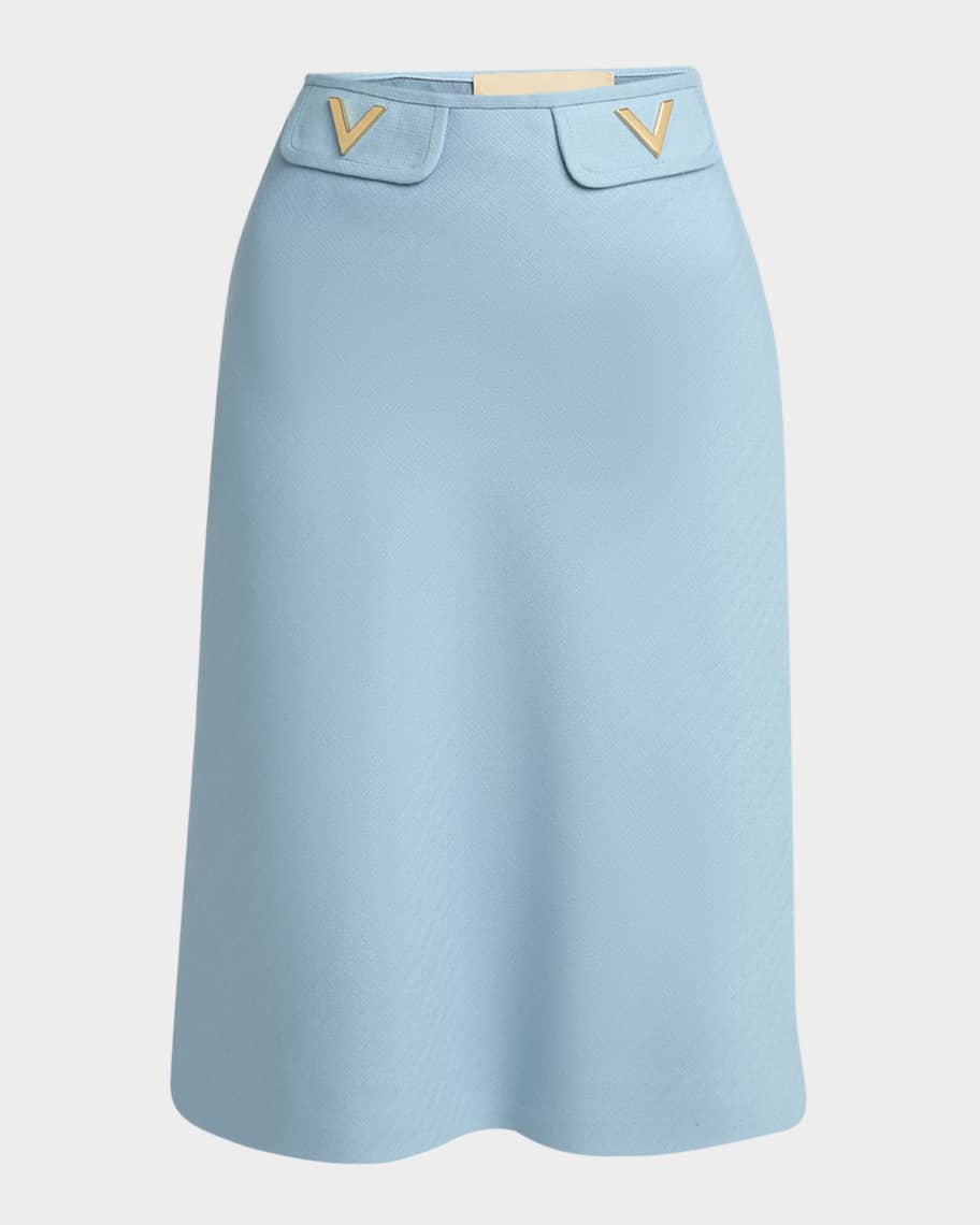 Valentino Garavani V Logo Solid Viscose Skirt | Neiman Marcus