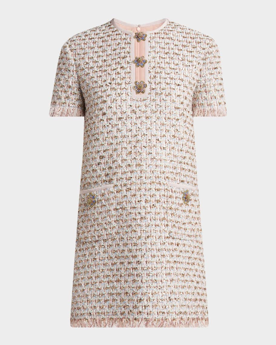 ワンピース VALENTINO FALL BACK RIBBON MINI DRESS (5B0VAC061CF 0NO) Valentino Garavani Ribbon Tweed Frayed Mini Dress | Neiman