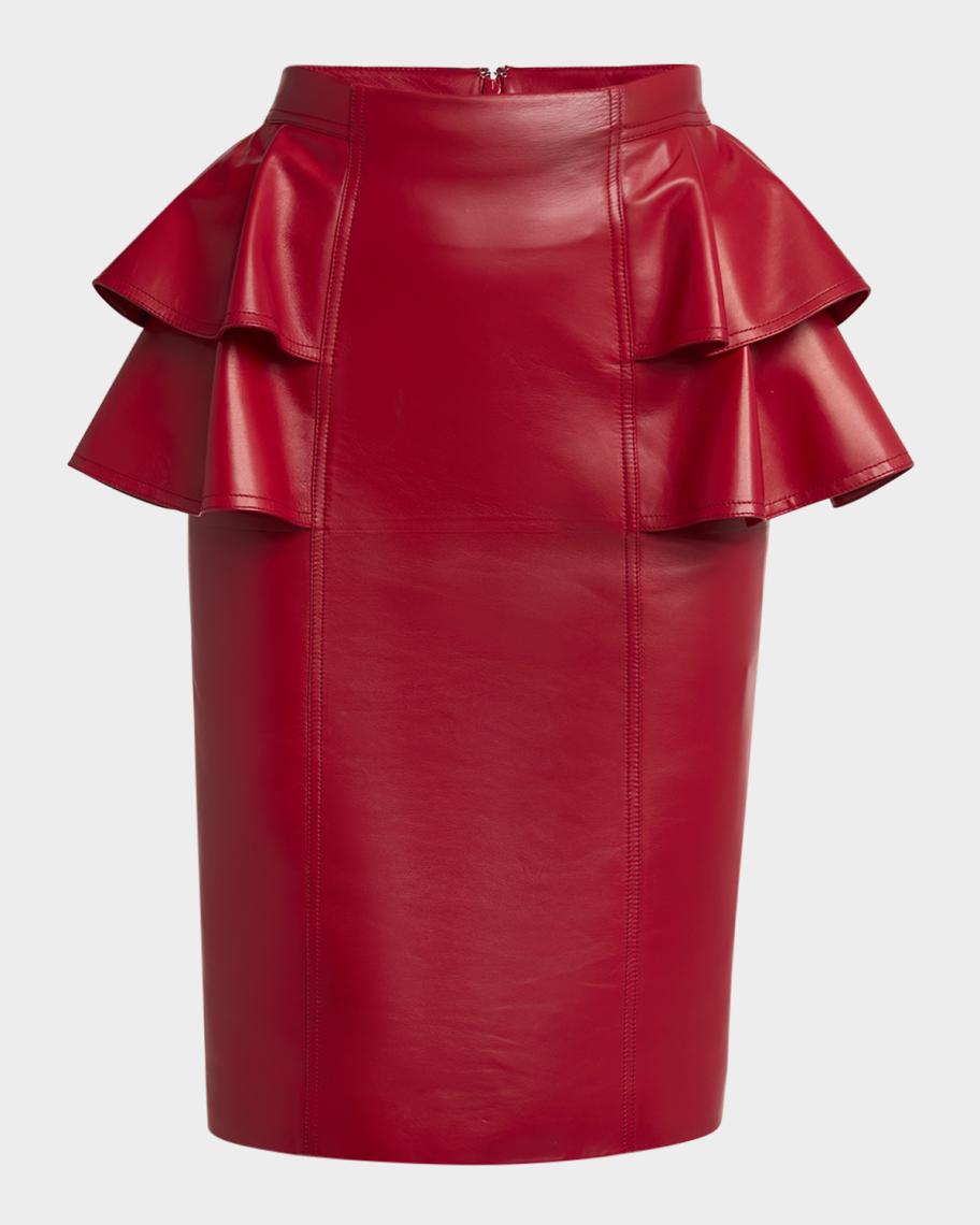 Valentino Garavani Ruffle Nappa Leather Pencil Skirt | Neiman Marcus