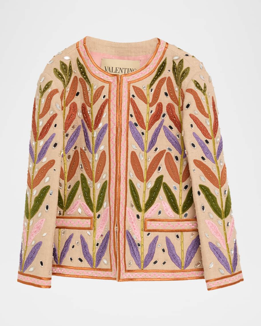 Valentino Garavani Beaded Leaf-Embroidered Linen Jacket | Neiman