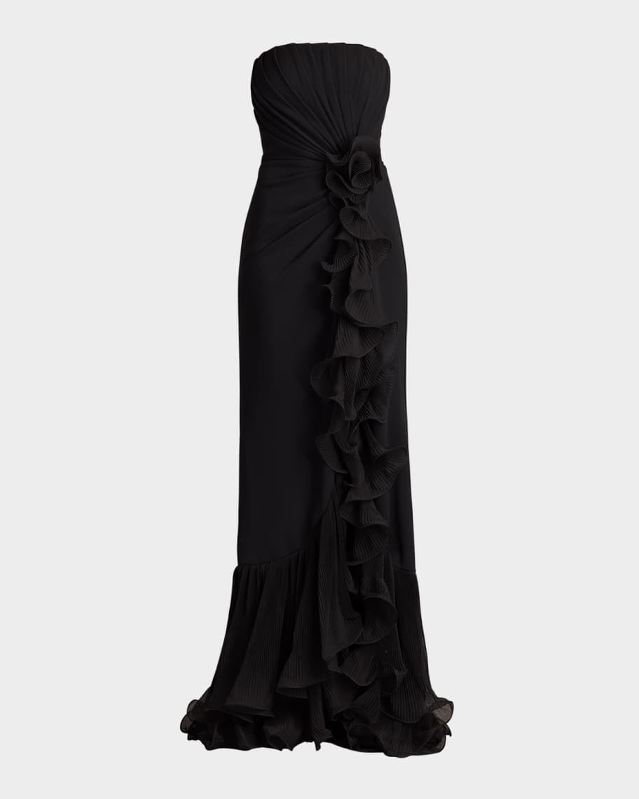 Tadashi Shoji Pleated Strapless Ruffle Gown | Neiman Marcus