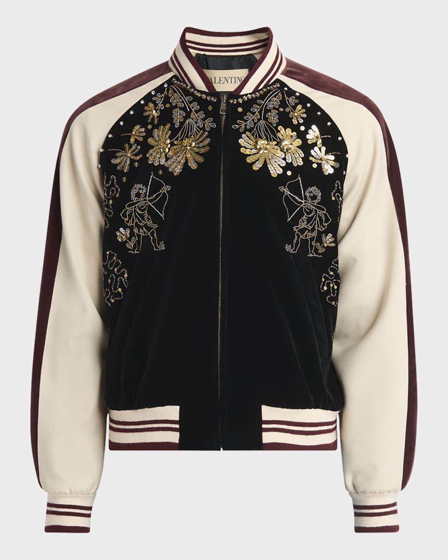 Valentino Garavani Men's Velvet Embroidered Full-Zip Blouson