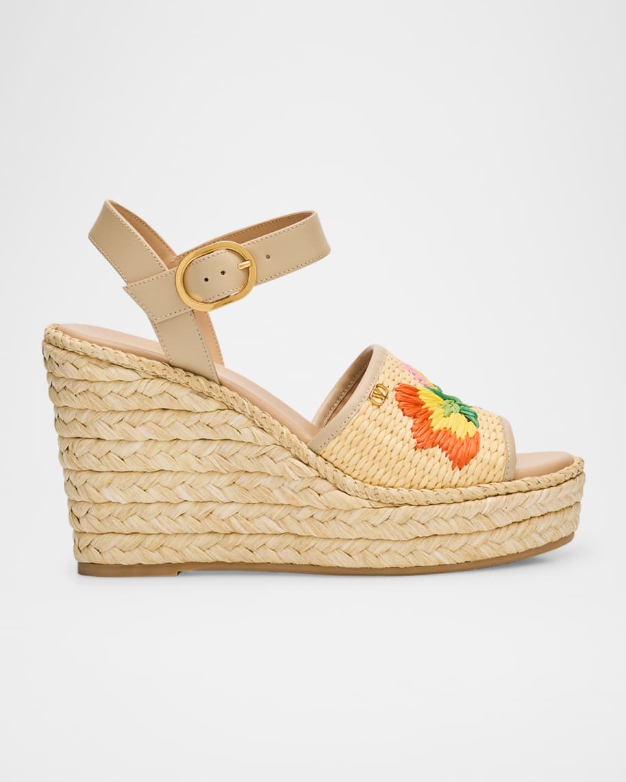 美品　RED VALENTINO ムートンベスト44 ベージュ系 レース Valentino Garavani Bribri Raffia Flower Wedge Espadrille Sandals