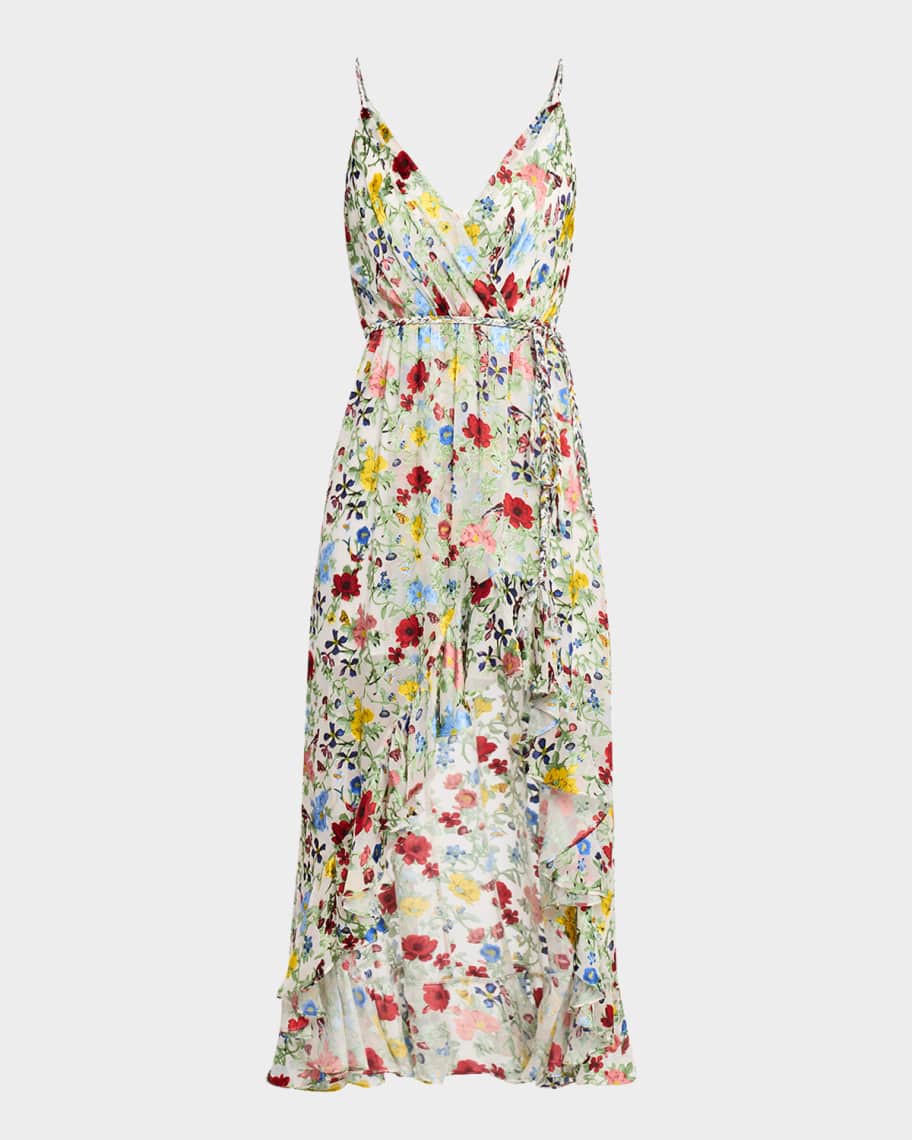 Alice + Olivia Tara Floral Cascading Ruffle Midi Dress