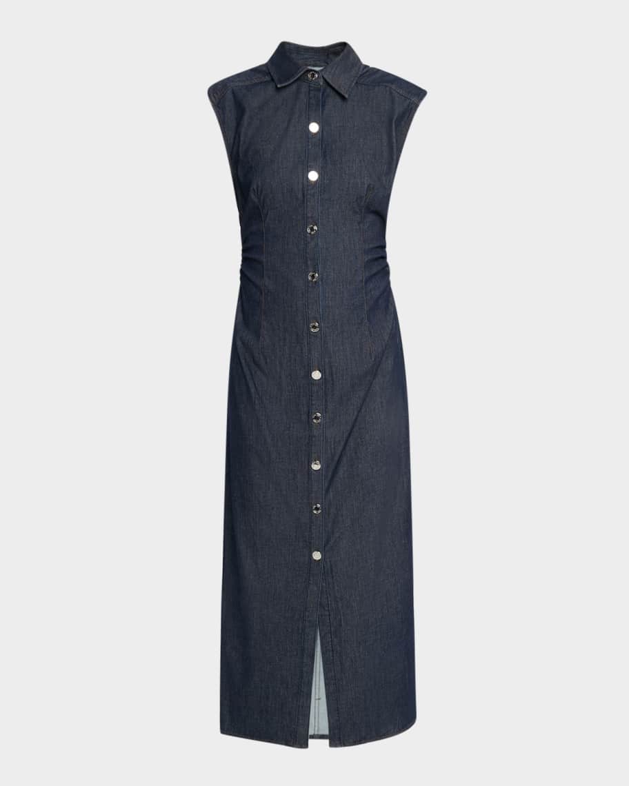 nb button front rib dress Fitted Sleeveless Rib-Knit Button-Front Midi Dress