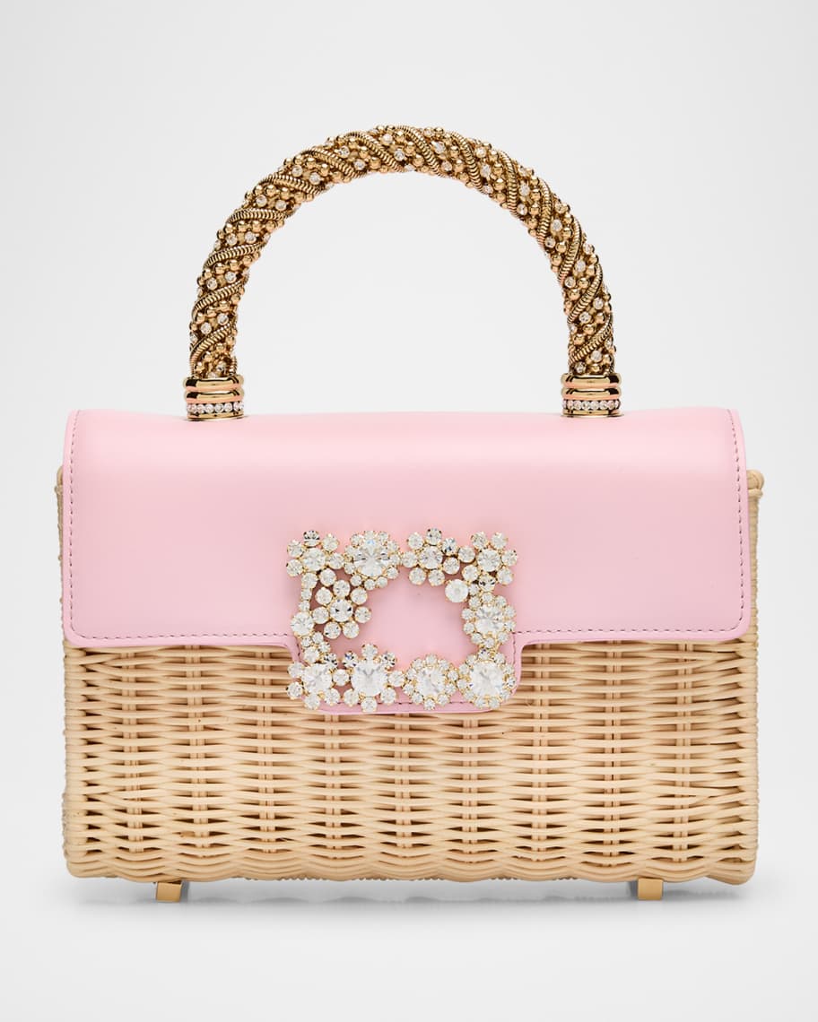 Roger Vivier Flower Strass Bamboo Wicker Shoulder Bag