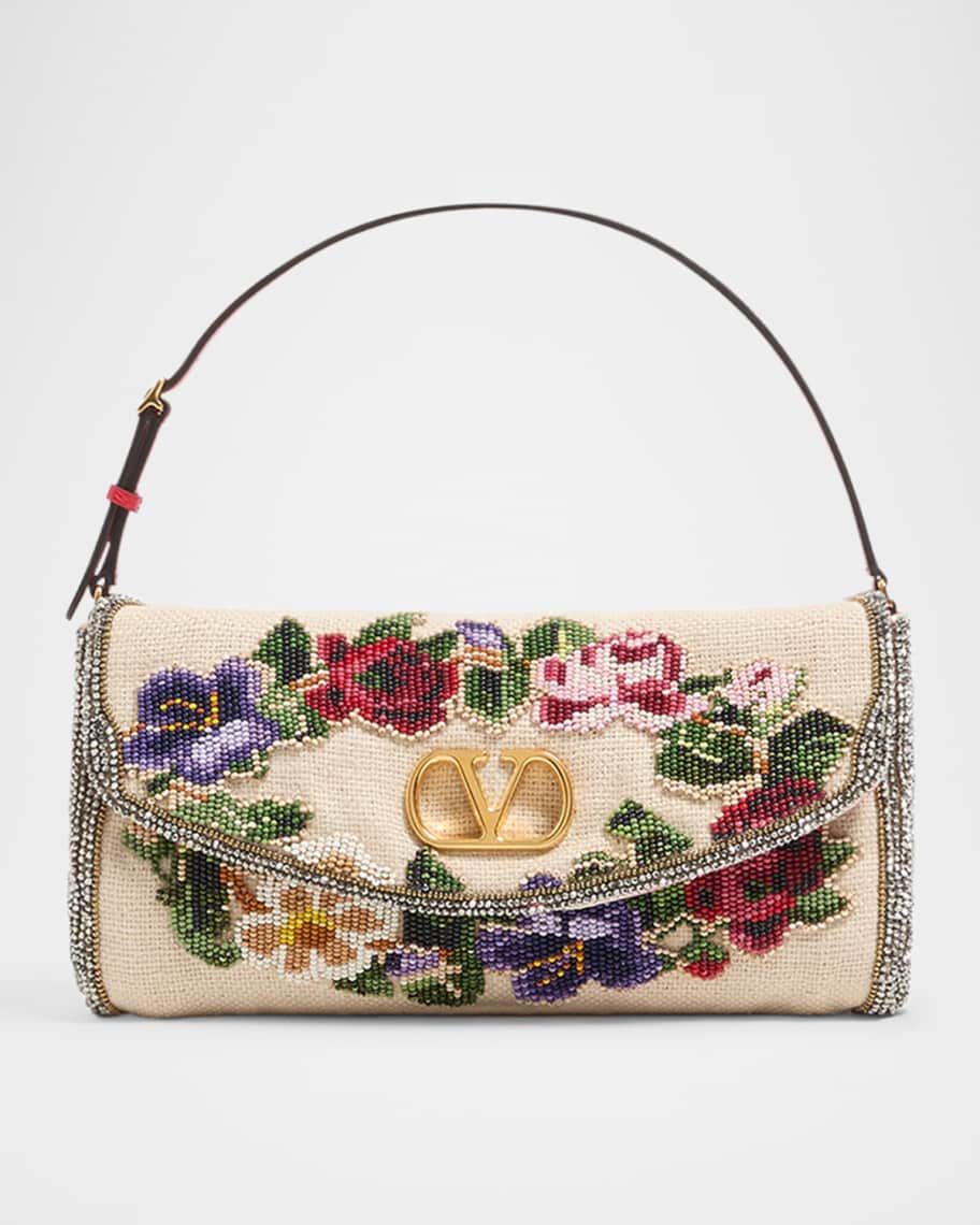 Valentino Garavani Vain Floral Beaded Shoulder Bag | Neiman Marcus