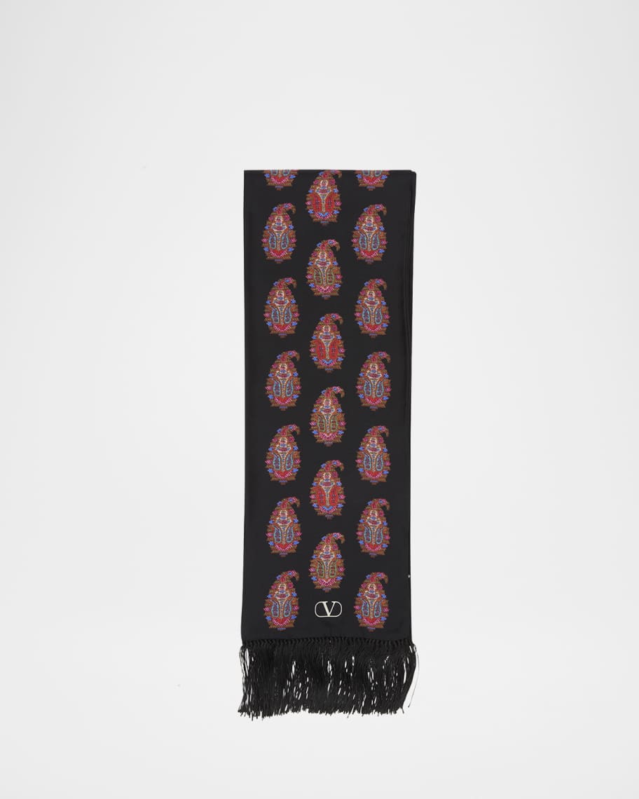 Valentino Garavani Paisley Twill Fringe Scarf | Neiman Marcus