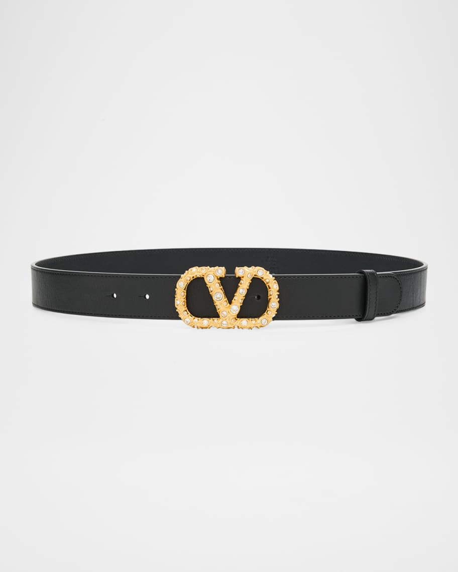 Valentino Garavani VLogo Signature Jeweled Calf Leather Belt, 30mm