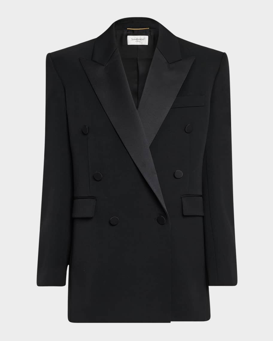 ジャケット Saint Laurent Black Double-breasted Jacket in Cotton Woman Saint Laurent Black Double-breasted Jacket In Cotton Woman