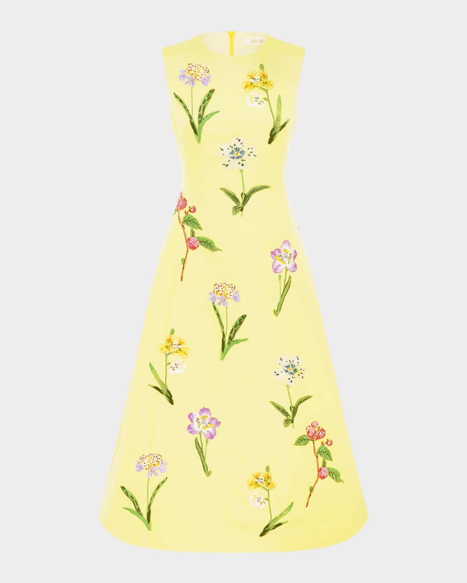 LEO LIN Cleo Sleeveless Floral-Print Midi Dress | Neiman Marcus