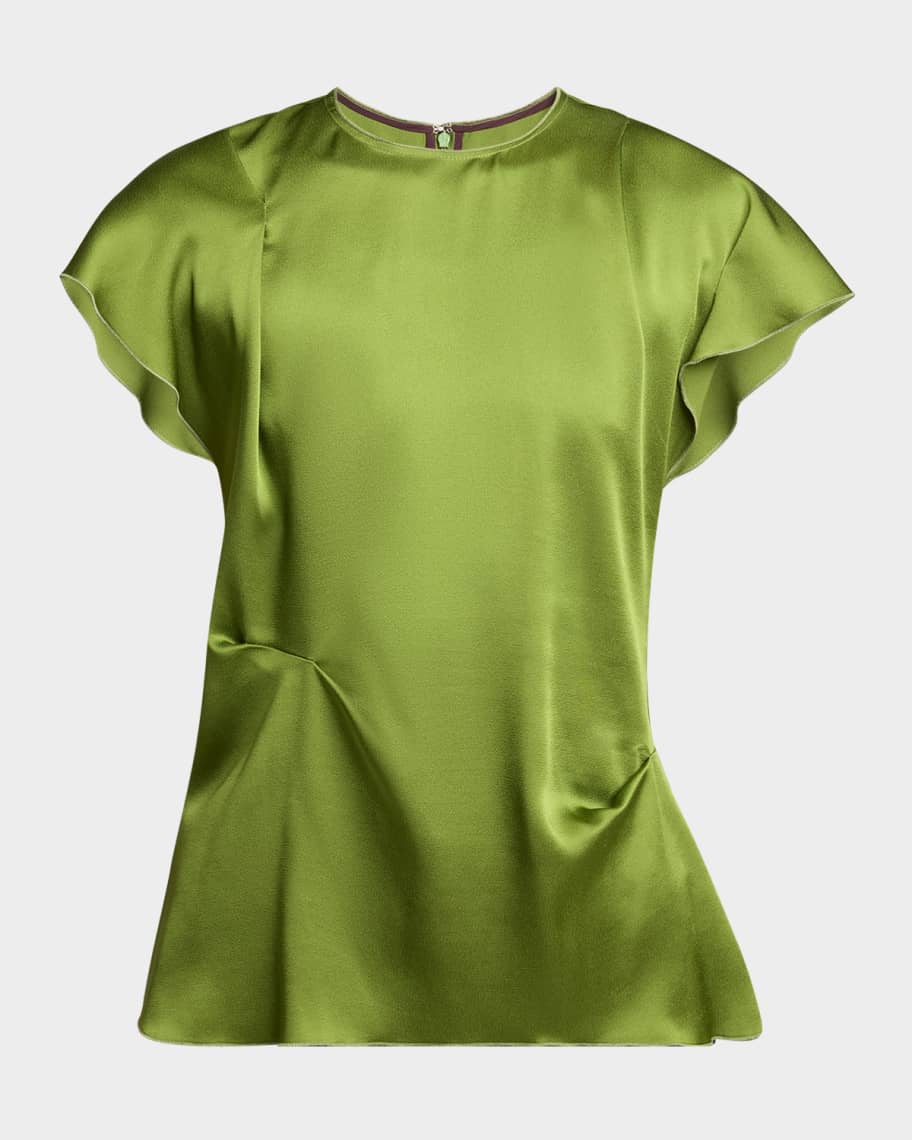 Victoria Beckham Draped Pleat Flutter-Sleeve Top | Neiman Marcus